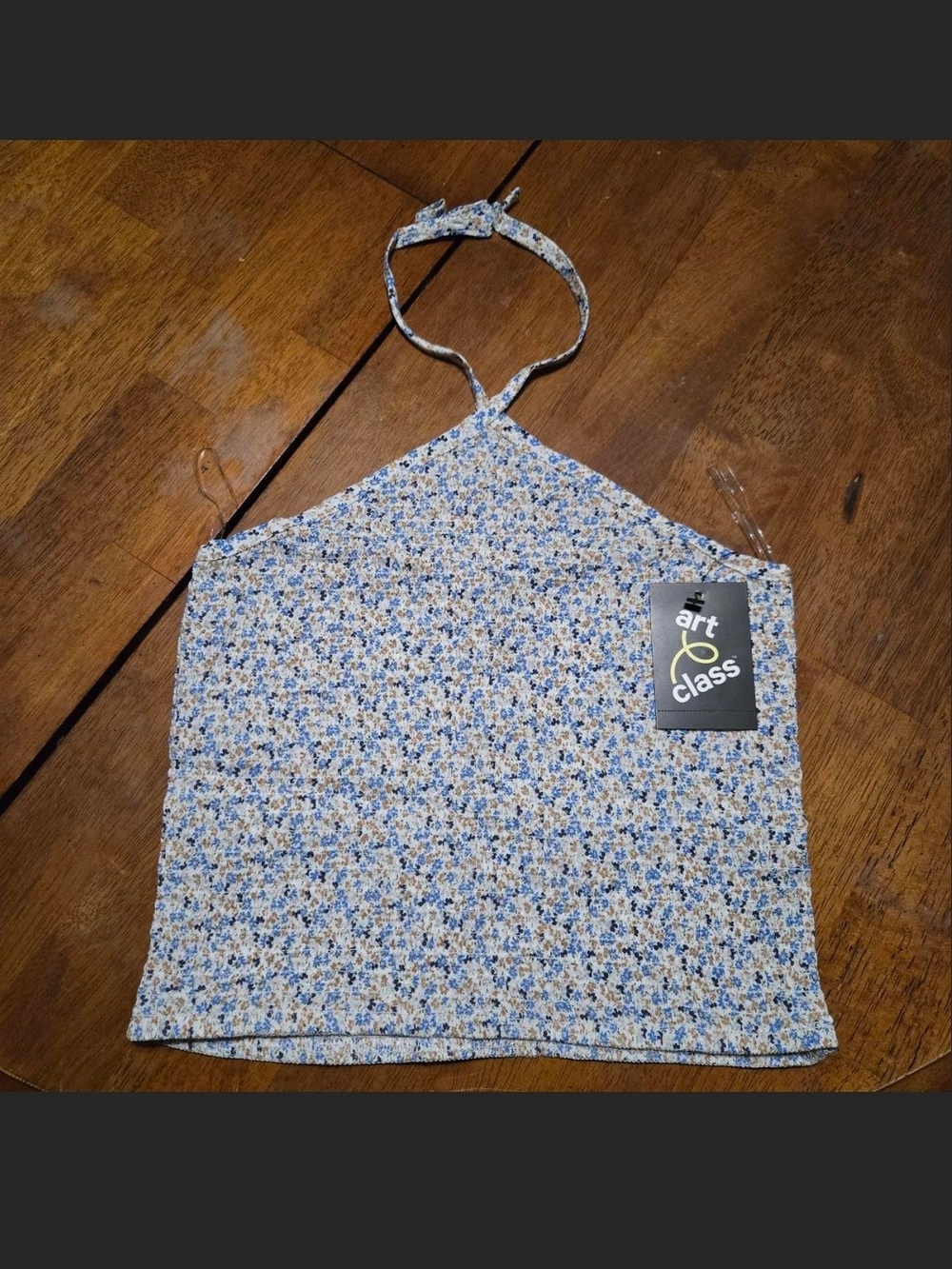 art class Blue and White Floral Halter Tank Top